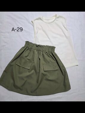 ​Girl's 2-Piece Set: White Tee & Olive Green Skirt- Size 10- Excellent Condition
